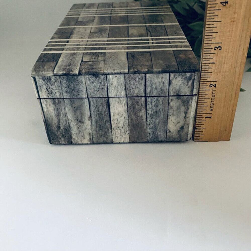 Gray And White Rectangle Box Bone Inlay Modern Design Hand Crafted Made In India - Picture 6 of 8